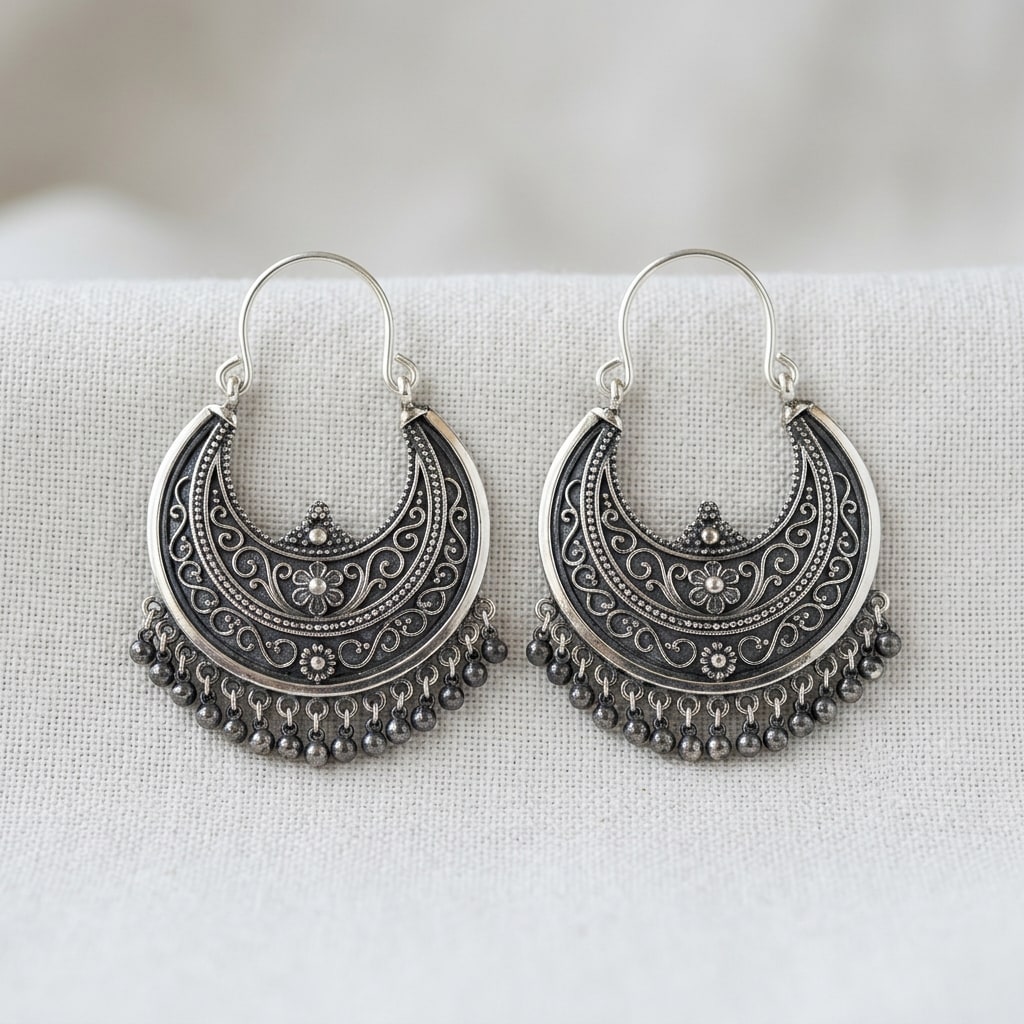 Aarohi Chandbali silver earrings