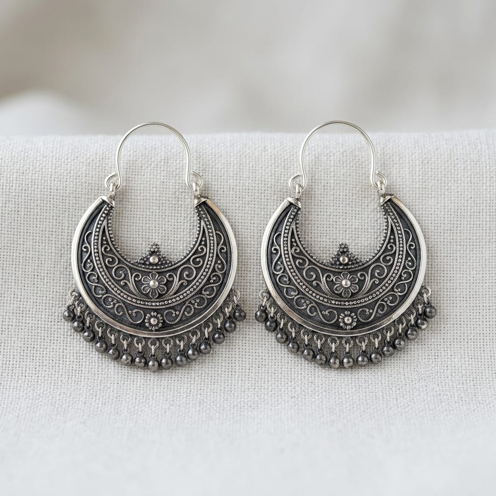 Aarohi Chandbali silver earrings