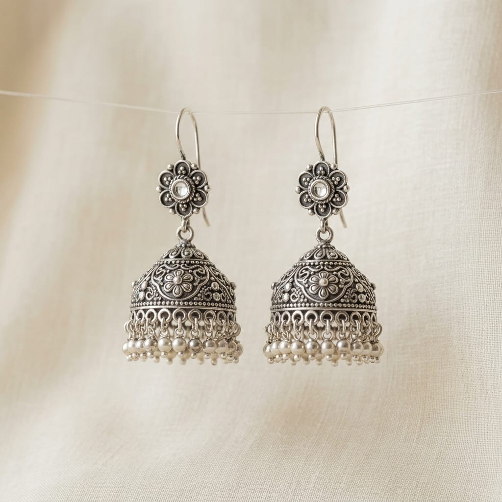 Jaipur Jhumka Drops silver earrings